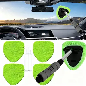 Windshield Window Cleaner Tool, Windshield Cleaner Car Windshield Cleaning Tool with Reusable Microfiber Pads Glass Wiper Kit with Extendable Handle Car Window Cleaner for Car Cleaning