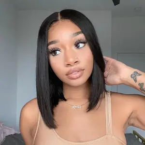 [Cheapest]Wear & Go Short Bob Straight Glueless Wig Pull Go 7x5 Pre Cut Lace Wig Natural HumanHair Wig Pre-Everything Wig #1B 180% Density Black Bob Bleached Knots Pre Plucked For Women#Summerhair