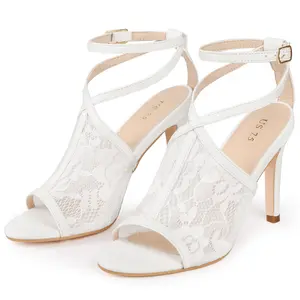 BLISSFUL STEP Floral Lace Open Toe Ankle Strap Stiletto Heel Sandals for Women