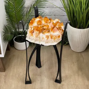 Extra Plus Quality Brazilian Citrine Geode Side Table, 46.1 lbs, 24" tall on a metal base #1392-0008