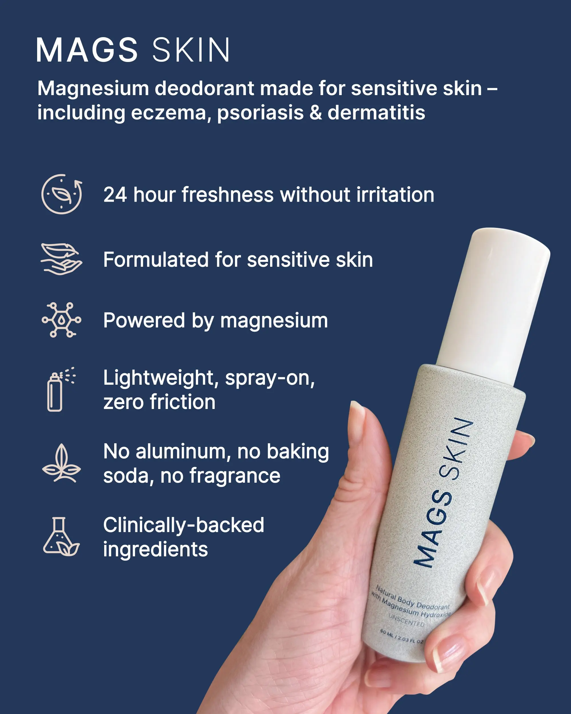 MAGS Skin Deodorant For Sensitive Skin - Magnesium Formula, 24-Hour ...