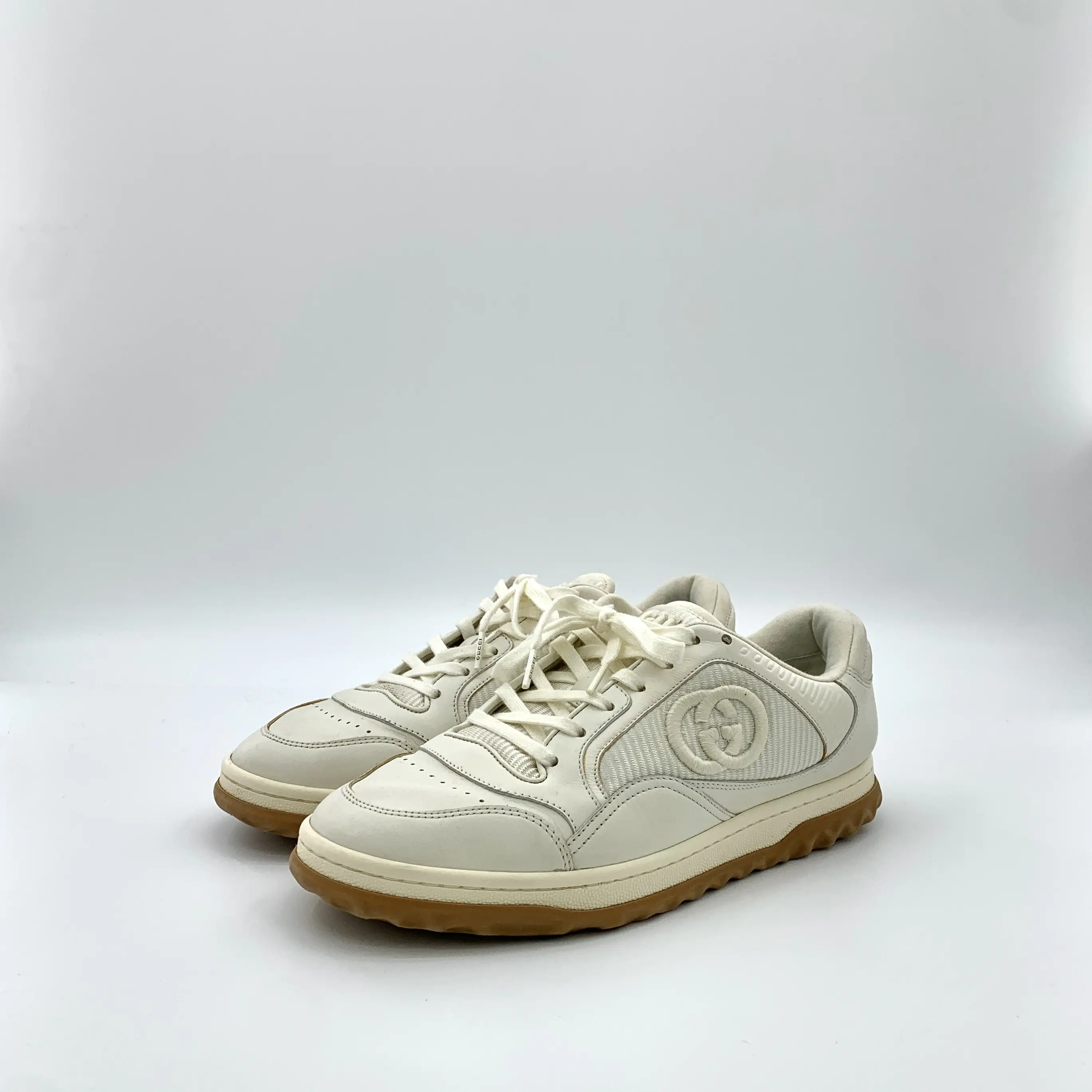 RDLTS— Gucci MAC80 Ivory Logo Embroidered Lace-Up Sneakers Size US 6.5