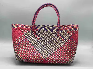 Small Handwoven Pandan Straw Tote Handbag