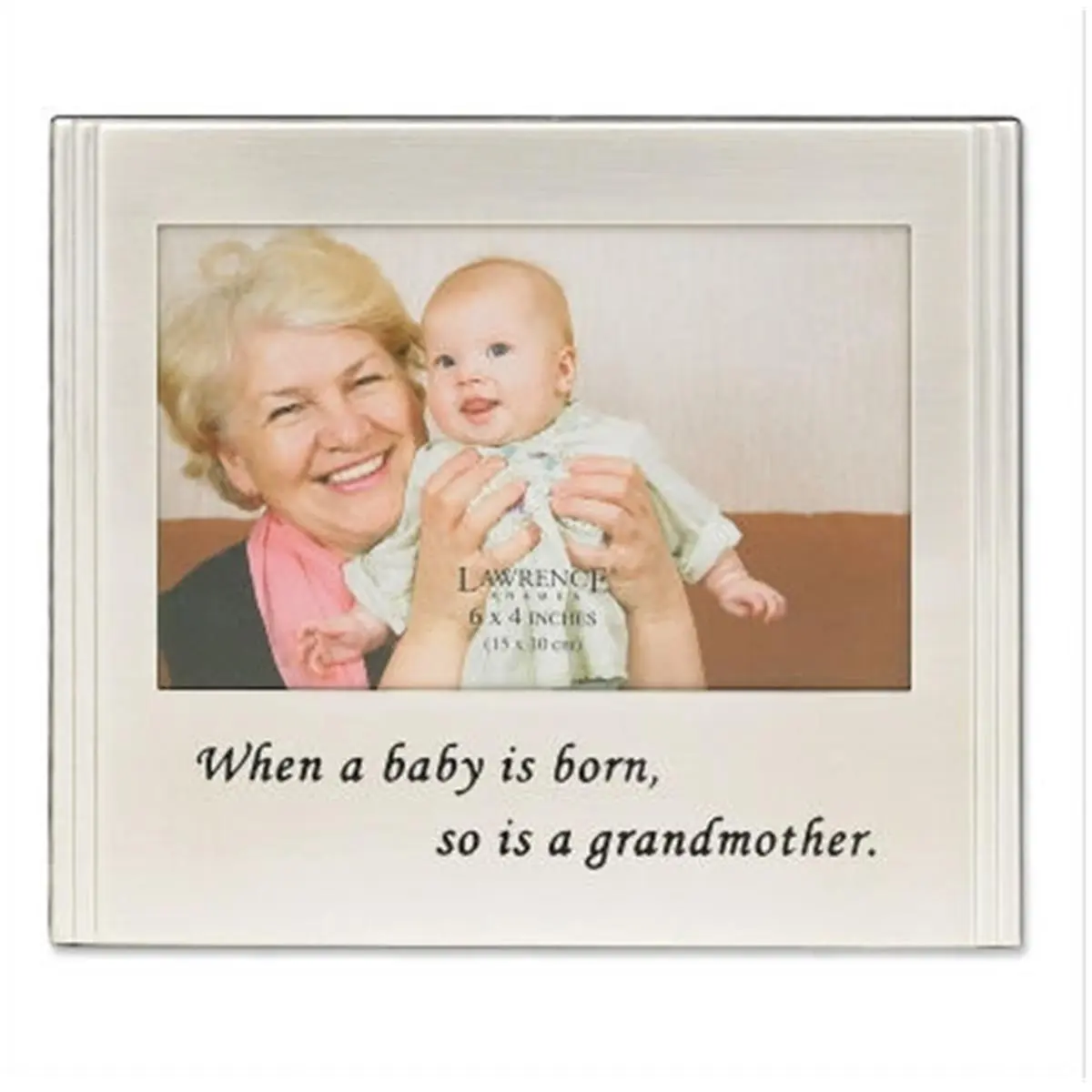 LAWRENCE Grandmother Baby Gift Picture Frame, Brushed Silver-Plated Metal with Embossed Quote, Classic Rectangular Frame for 4x6 Photo, Tabletop Easel & Wall Hanger, Metal Framed