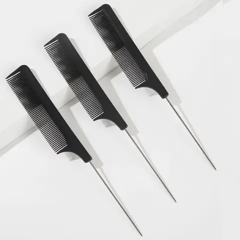 Portable Rat Tail Comb, Comb Type, 3 Counts/set Professional Hair Styling Combs with Stainless Steel Pintail, Hair Styling Tools for Hair Salon & Home, Durable Hairdressing Comb, Hair Care Tool, Combs For Hair Stylist