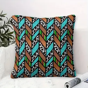 Southwestern Chevron Pattern Throw Pillow with Inner Cushion(Contains Pillow Core),45cm Square Decorative Pillow, Stunning Digital Print featuring Brown Leather, Turquoise Stone Texture, Cow Hide and Striped Accents, Cozy Home for Sofa and Bedroom.