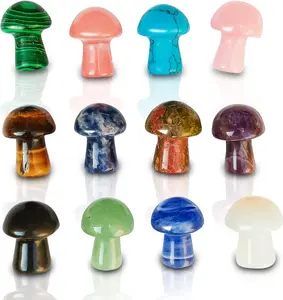 IG Crystal Different Material High Quality Natural Mushroom Crystals Clear Quartz Rose Quartz Green Aventurine Yooperlite Black Obsidian Red Que Sera Healing Crystal Home Decoration