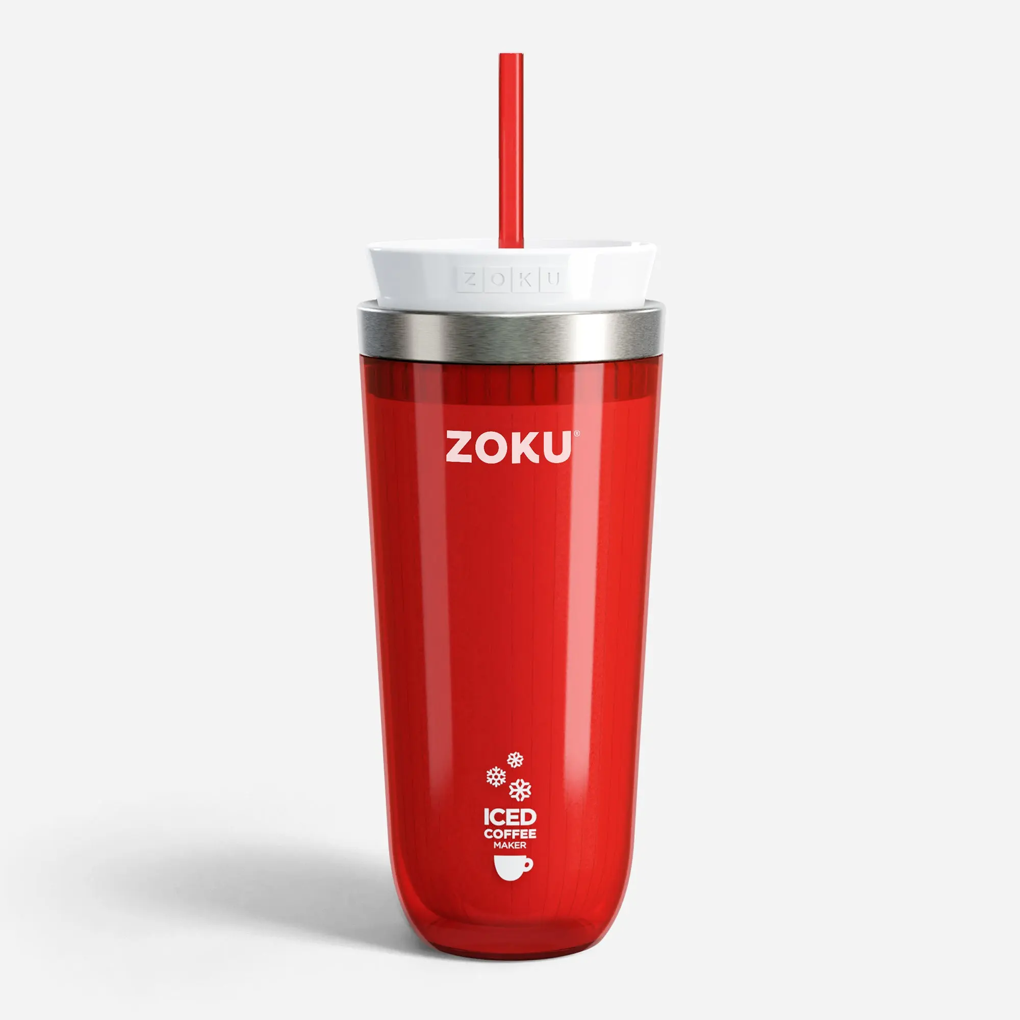 ZOKU Iced Coffee Maker - Red Stainless Steel Travel Mug with Lid & Straw Airtight Insulated Flask Drinkware