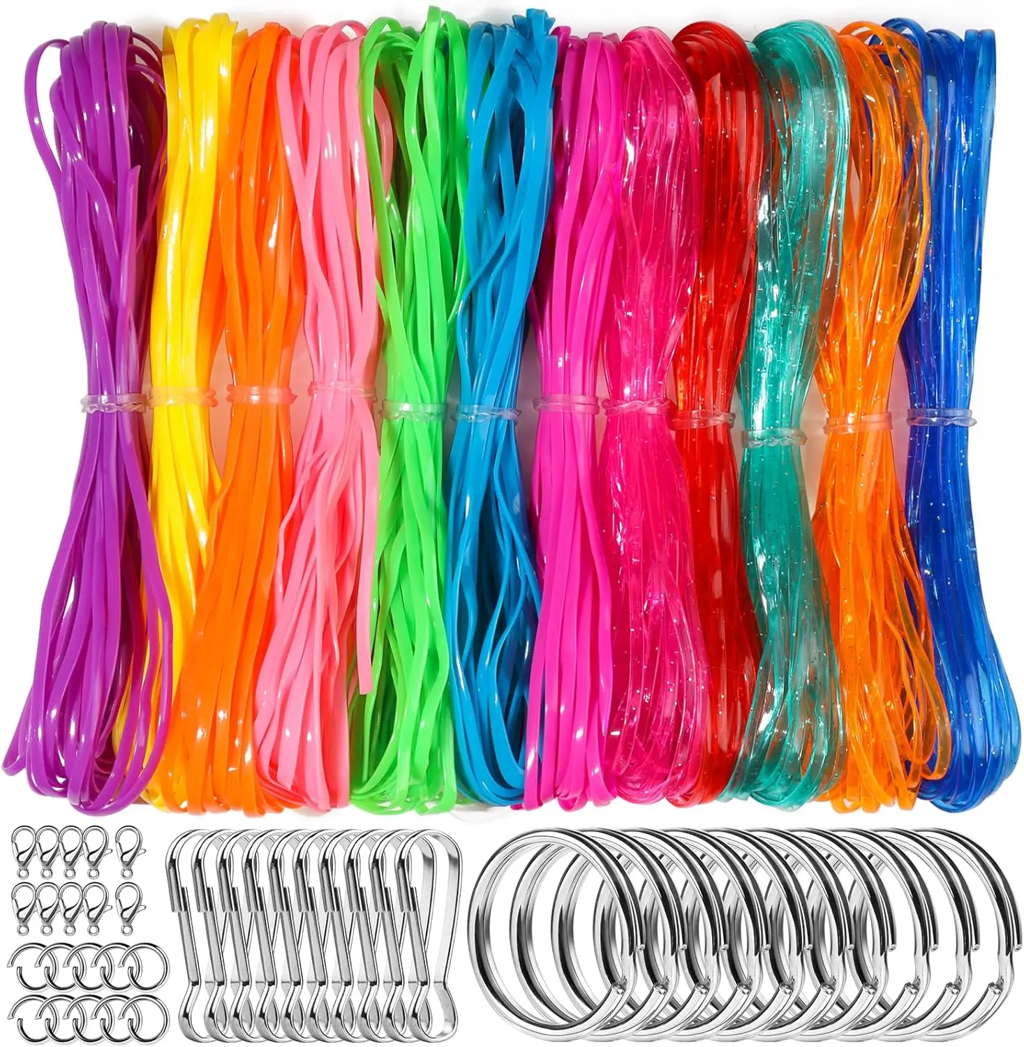 Lanyard String Kit, 12 Colors Plastic Lacing Cord, Bright and Glitter Color, Lanyard String for Crafts, Bracelets and Jewelry Making Weaving Kit for Craft DIY