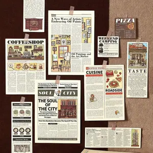 80 pieces of landscaping material paper Newspaper, food, text theme Retro style Paper DIY handbook decoration landscaping material paper