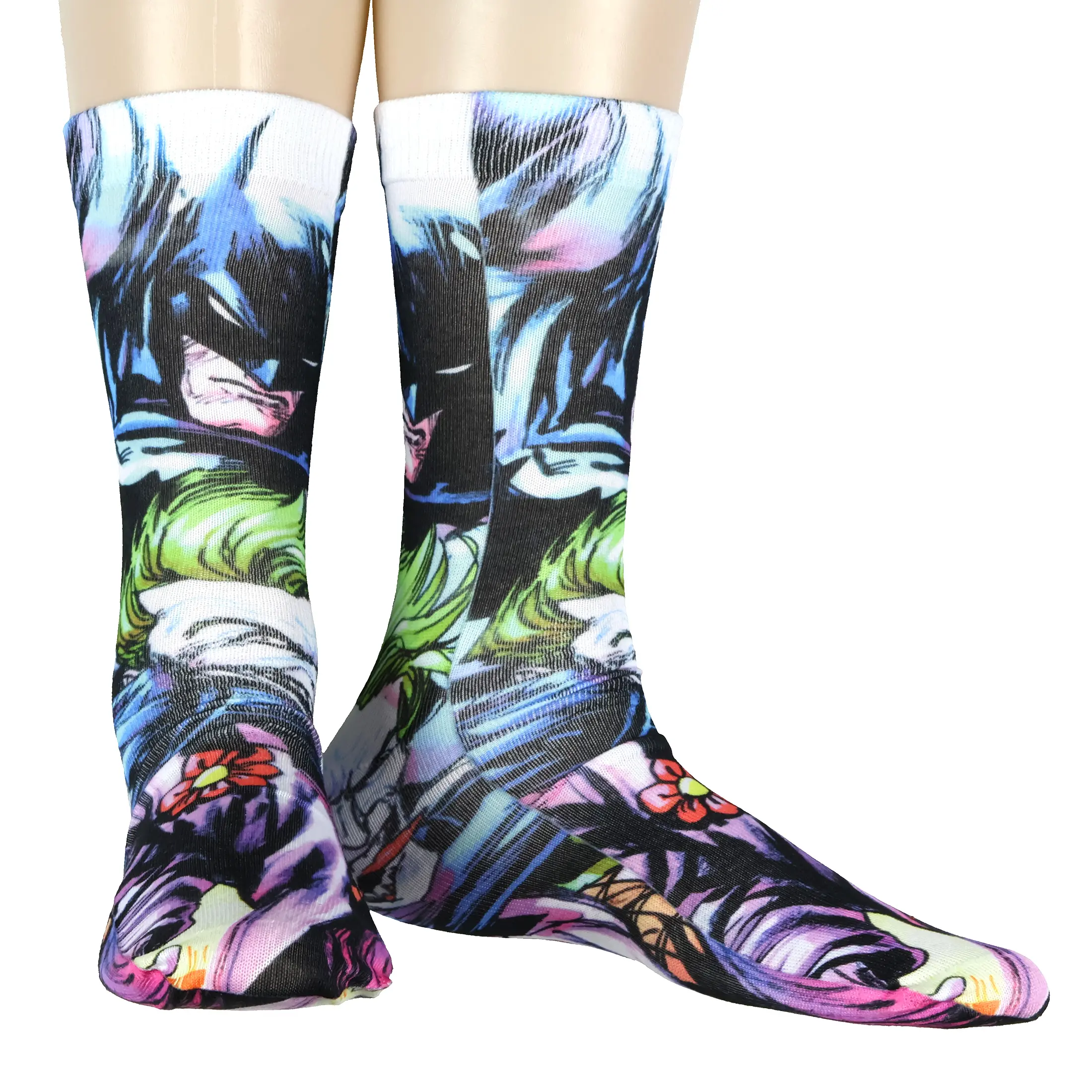 DC Comics Batman and Joker Socks Adult Allover Sublimated Character Design Mid-Calf Crew Socks 1 Pair