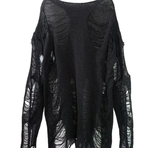 Women's Basic Plain Ripped Drop Shoulder Loose Oversize Baggy Sweater Tops, Casual Long Sleeve Boat Neck Jumper Fit for Fall & Winter, Fashion Womenswear Ladies' Knitwear for Daily Wear, Casual Knitted