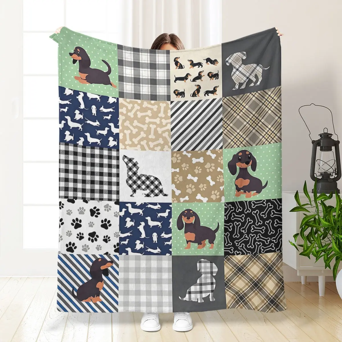 Dachshund Dog Flannel Throw Blanket, Perfect Gift for Pet Owners, Cute Puppy Design, Cartoon Pattern Blanket, Soft Cozy Blanket, Cozy & Warm, Ideal for Beds & Sofas