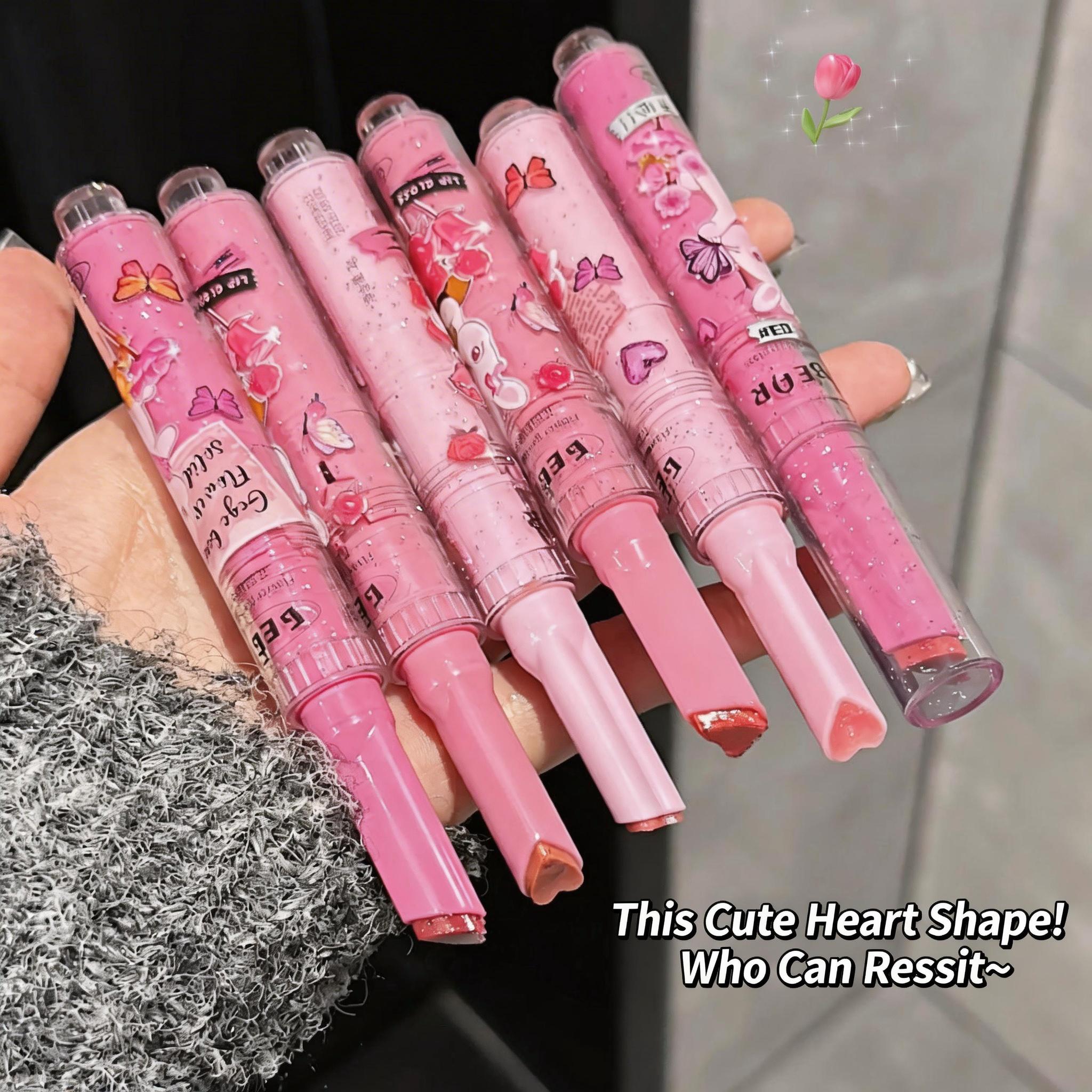 heart lip  3-Piece Garden Pink Lip Gift Set  Glassy Lip Gloss & Mirror Shine Lip Tint Lipstick Makeup Lightweight