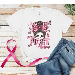 Breast Cancer Awareness T-Shirt Stylish and comfortable T-Shirt promoting breast cancer awareness with a powerful "Pray, Fight, Believe" message. Ideal for daily wear, fundraising events, or as a thoughtful gift for loved ones.
