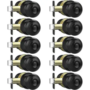 10 Pack  Door Knob, Matte Black Door Knobs Interior Keyless Door Locks for Bedrooms, Bathroom Door Knob for Left/Right Handle Doors