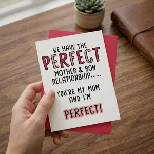 Funny Mother’s Day Card for Mom from Son – Sarcastic Humor, “Perfect Mother & Son Relationship” Gag Gift, Cute Greeting Card - TrendyGiftUSA