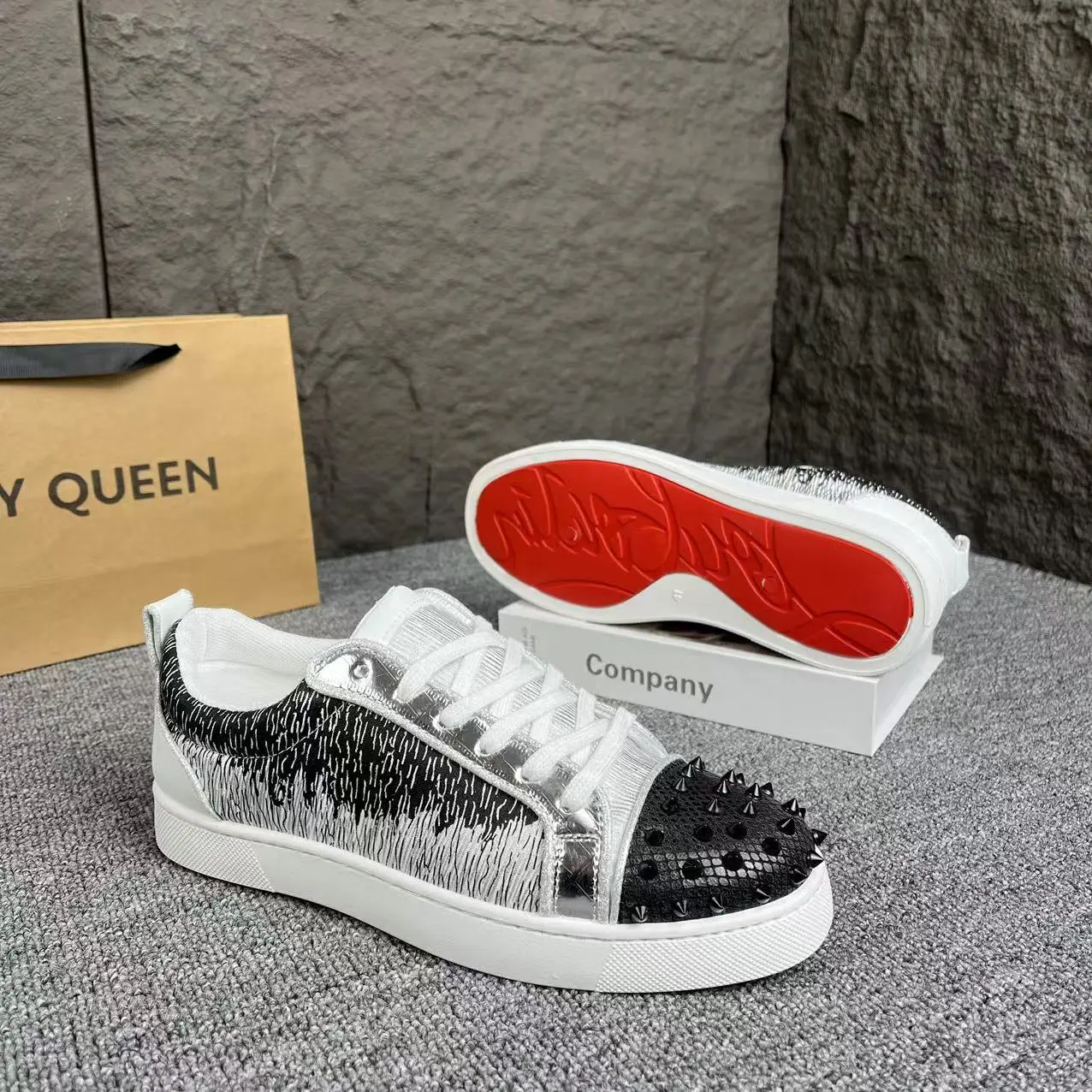 Studded Sequin Low-Top Red Sole Letter Shoes Men's Trendy Versatile Casual Sneakers trendy shoe