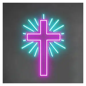 Sign Illuminated Jesus Cross Neon Sign For Faith Bedroom Wedding Living Room Wall Decoration Dimmable USB Powered Night Light 38cmx28cm