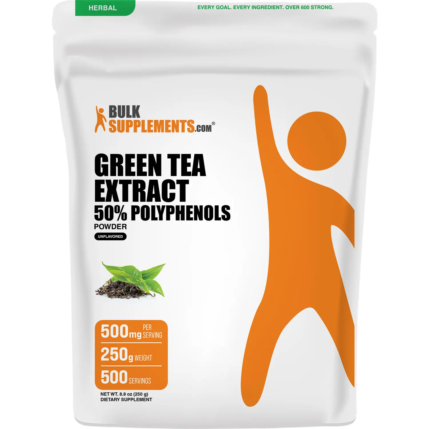 BulkSupplements Natural Green Tea Extract Powder - 50% Polyphenols, 250g, 500mg per Serving - Daily Supplement for Healthy Skin, Green Tea Antioxidants Nutritional Supplements