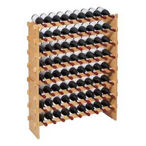 72 Bottle Stackable Modular Wine Rack, 8-Tier Floor Freestanding Wine Storage Organizer for Kitchen, Cellar, and Bar, Wobble-Free Shelves, Durable Steel Frame, Easy Assembly, Space-Saving Portable Display, Natural Finish