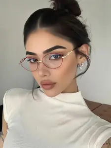 Unisex Computer/Gaming/TV/Phone Glasses With Cat Eye Metal Frame, Reduce Eye Fatigue, Light, Fashion Optical Glasses