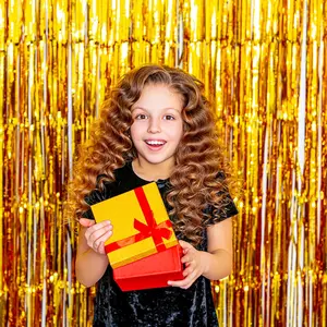 2 Pack Gold Backdrop Birthday Decorations Foil Curtain Backdrop Gold Streamers Dance Party Decorations Photo Booth Props for Bachelorette Decorations...