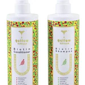 Yellow Fifteen Biotin Shampoo & Conditioner Set - Strengthen & Shine Boost with Peppermint Rosemary Tea Tree Ginger Oil Ingredients