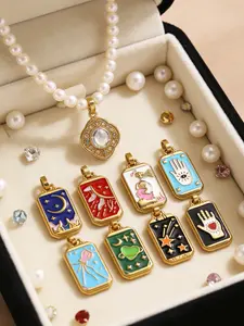 Stainless Steel Tarot Card Pendants, Star Moon Charms, DIY Jewelry Making Supplies, Fashion Hanging Accessories Wholesale