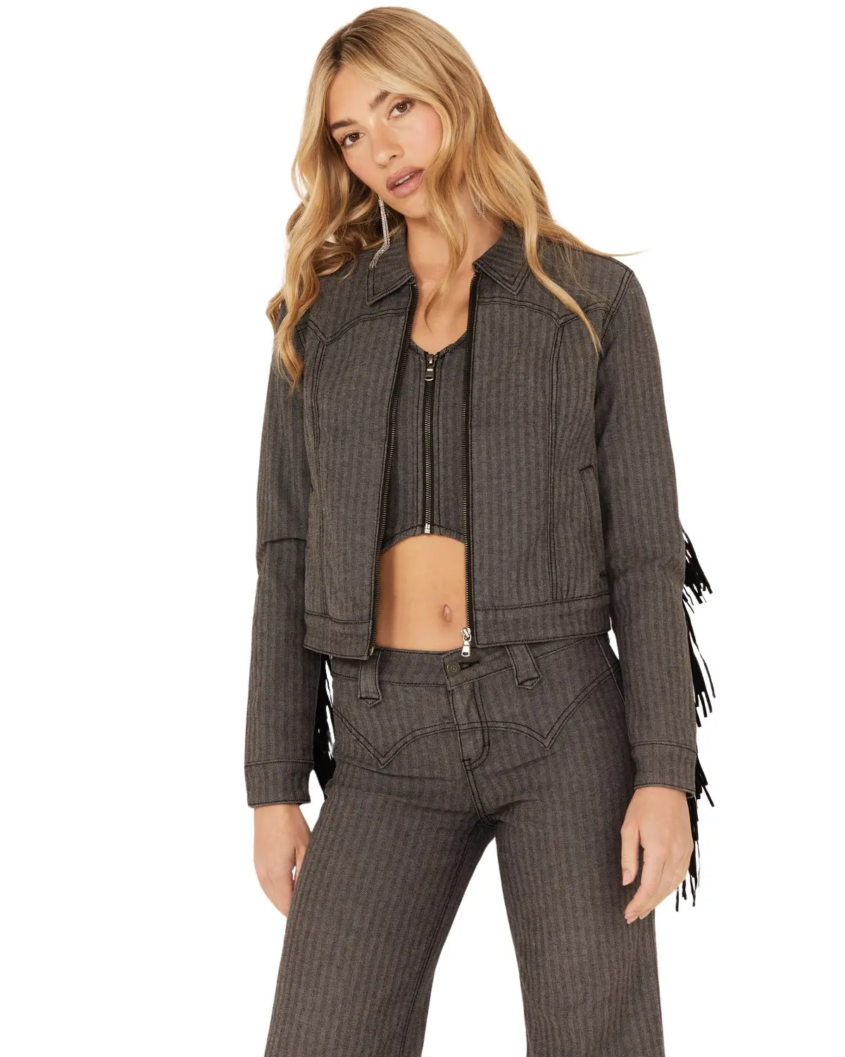 Idyllwind Women's Women'S Annex Herringbone Fringe Jacket - Iwfa23o43