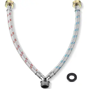 Mixer Hose Connector, Washing Machine Y-Type Hose Split Stainless Steel Material, 3/ 4inch Brass Fittings, 1 Foot Length Pipe Connector, Suitable for Washing Machine Outdoor Faucet Cold and Hot Water Supply (1 Piece)