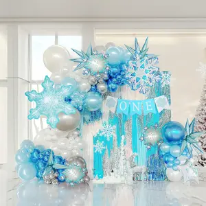 Winter Wonderland Balloon Garland Arch Kit 158Pcs Chrome Blue Pearl White Snowflake Starburst Foil Balloons For Onederland 1St Birthday Winter Baby Shower Snow Queen Party Decorations