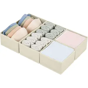 Drawer Organizers Clothes, Set of 4 Dresser Organizer Bins, Fabric Closet Organizers and Storage, Shallow Drawer Dividers for Nursery, Clothing, Baby Clothes, Socks, Underwears, Tie (Beige)