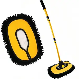 43″ Long Handle Car Wash Brush Mop, 15° Curved Design & 1 Extra Microfiber Heads – Lightweight, Scratch-Free Cleaning Kit