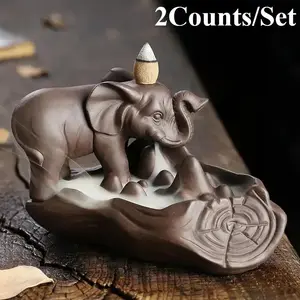 Creative Elephant Design Incense Burner without Incense, 2 Counts/set Ceramic Backflow Incense Burner, Home Decor Ornament for Living Room Bedroom Office