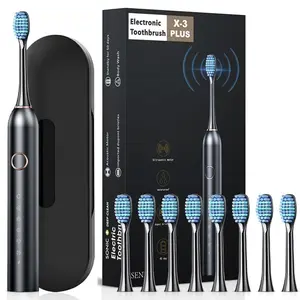 S100 Motor-Driven Sonic Electric Toothbrush for Adults - Rechargeable, Fast-Charging, Brightening, Cleansing, Timer-Equipped, with 8 Black Brush Heads, Holder & Black-8 Brush Head Travel Box for Sensitive Oral Care