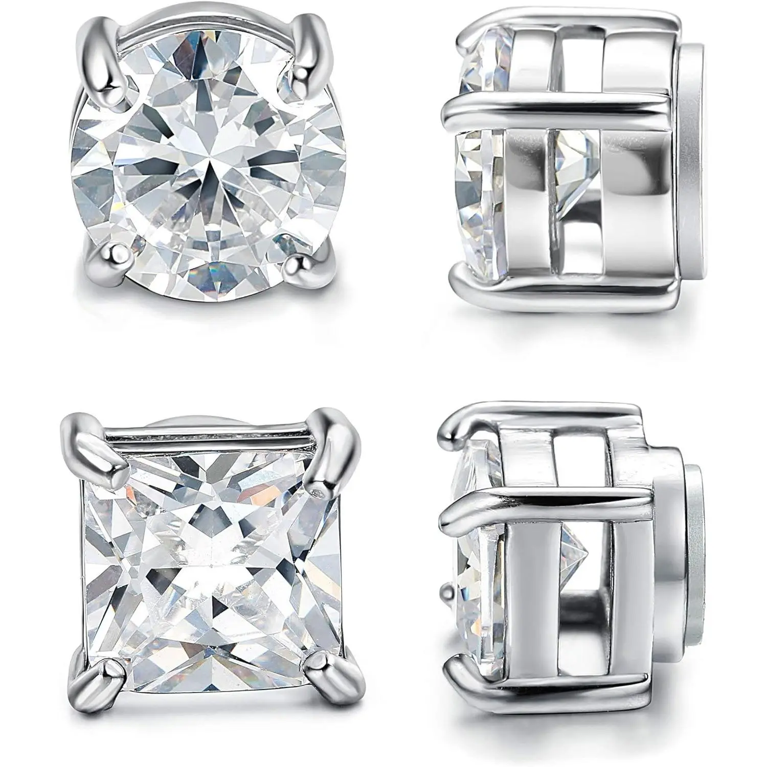 MILACOLATO Stainless Steel Magnetic Stud Earrings for Men Women Non-piercing CZ Hypoallergenic 4-10mm Daily Jewelry AAA+ Quality Sparkle Square CZ