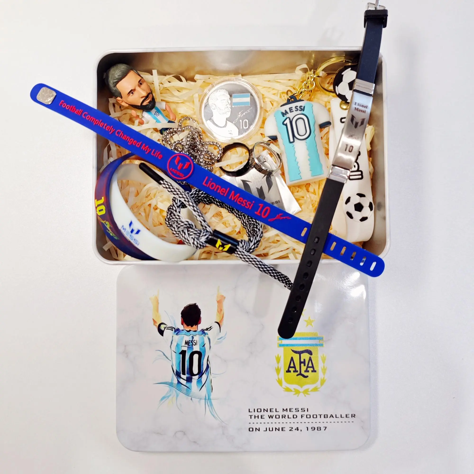 2026 LM10 GOAT Football Collectibles Set - Unisex Lightweight Gift Box with Multiple Numbered Iron Commemorative Coin, Silicone & Metal Keychain, Custom Pendant Necklace, Rings, Wristbands, Action Figures, Room Accessories (Holiday Gift)