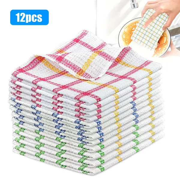 Checkered Cleaning Cloths, 12 Pieces