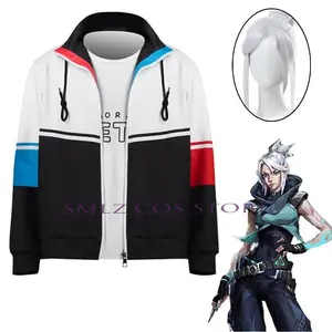 Game Jett Cosplay Costume Woman Jett White Jacket Coat T-shirt Wig Set Halloween Carnival Party Outfits for Women