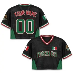 Mexico Crop Top Mesh Jersey – Personalized Name & Number, Black All Over Print Custom Jersey for Women
