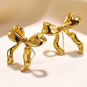 Gold Color Earrings For Women Bow Stud Nail Earring Fashion Cute Jewelry Piercing Ear Accessories New Year Gift