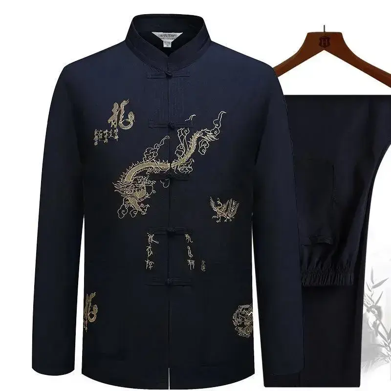 Chinese Traditional Tang Clothing Kung Fu Suit Fashion Casual Embroidery T-shirt Pants Wing Chun Tai Chi Comfortable Men's Set Chinese Traditional Tang Clothing Kung Fu Suit Fashion Casual Embroidery T-shirt Pants Wing Chun Tai Chi Comfortable Men's Set