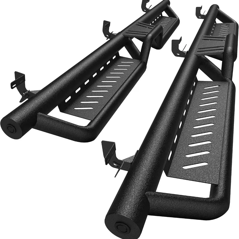 YITAMOTOR Running Board fits 2009-2018 Dodge Ram 1500 Crew Cab, 2019-2024 1500 Classic, 2010-2026 2500 3500, Black Powder Coated Nerf Bars Two-Stair for Roof Operation