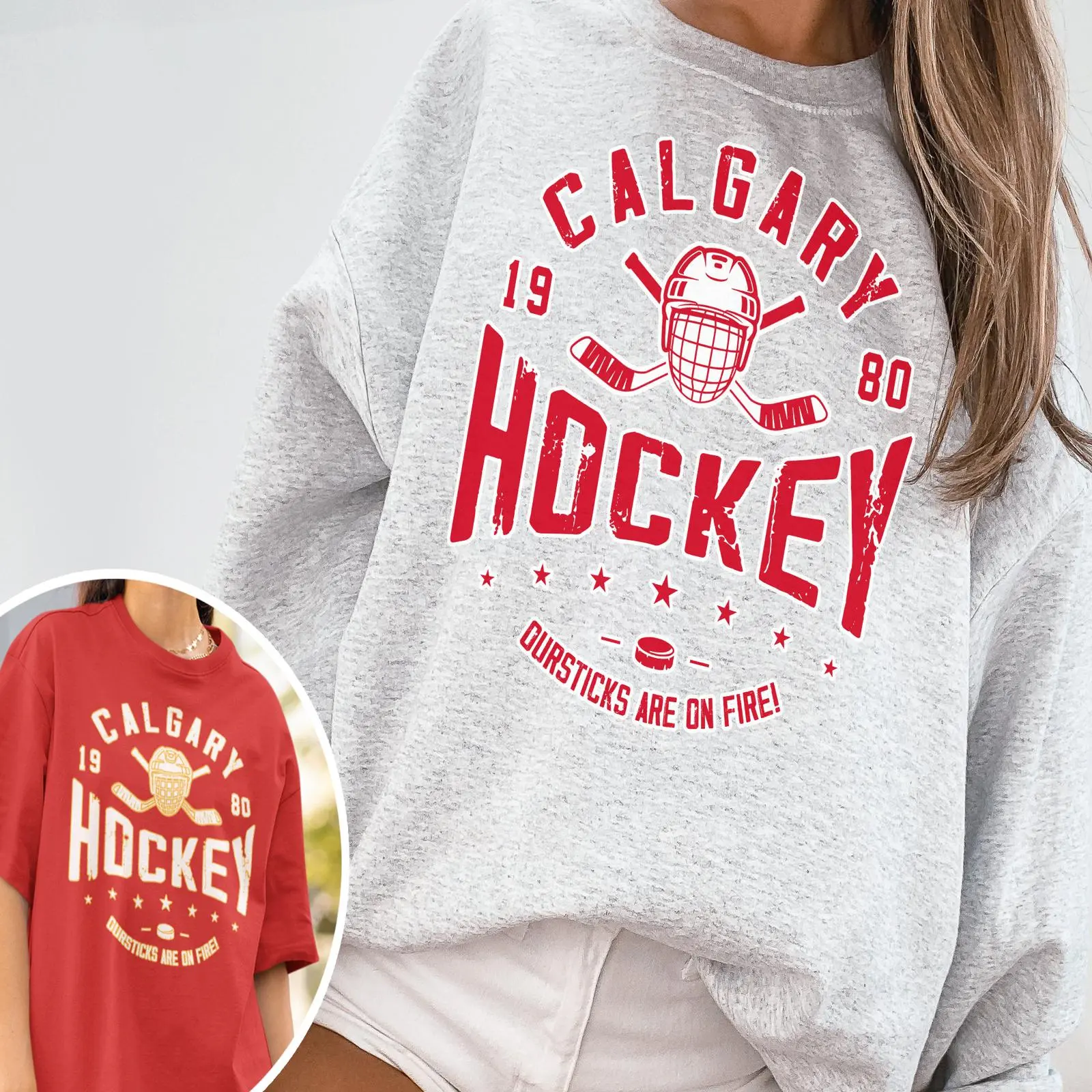 Vintage Calgary Hockey Crewneck Sweatshirt, Flames Sweater, Calgary Sweater, Gift For Fan, Calgary Ice Hockey Tops