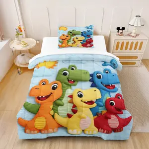 Cute Dinosaur Pattern Quilt Set,Including 1 Quilt and 1 or 2 Pillowcases without Pillows,Suitable as a Gift for Boys and Girls,Soft Bedroom Decoration for Children and Teenagers