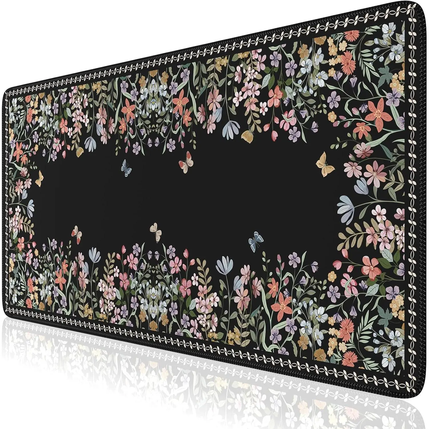 Girly Floral XXL Desk Mat for Keyboard and Mouse - Anti-Slip, Soft Lycra Surface Cute Gaming Mousepad for Women's Home Office Desktop Organization