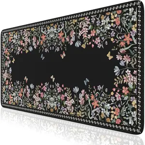 Floral Desk Mat for Keyboard and Mouse,Cute Gaming Mouse Pad XXL,Anti-Slip Desk Matt for Desktop,Soft Lycra Surface Computer Mat Women,Girly Big Mousepad for Home Office