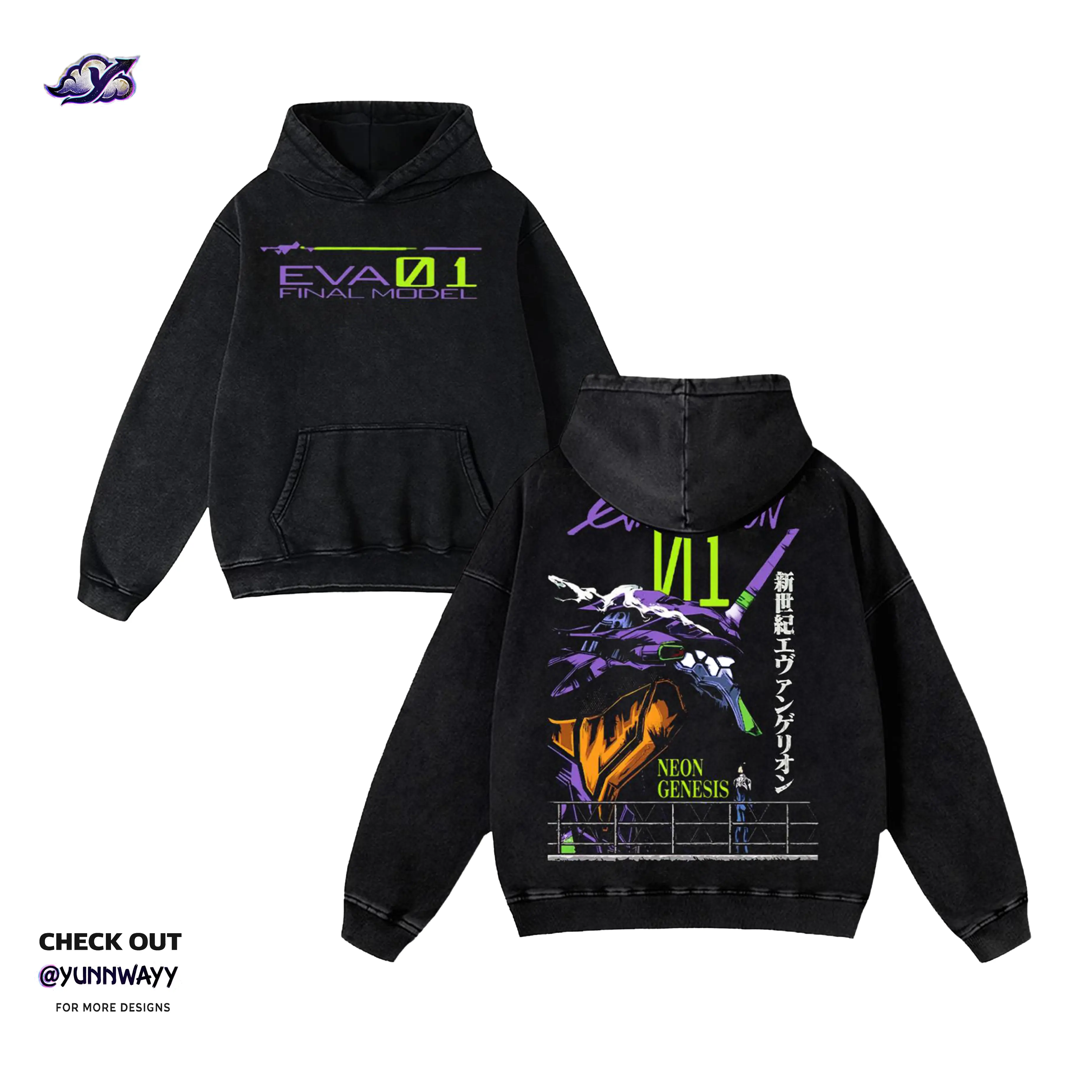 Men's Neon Genesis Evangelion EVA Unit Y2K Graphic Hoodie, Heavyweight Cotton Menswear Pullover, Classic Anime Character Print Streetwear, Christmas Gift for Dark Anime Fans