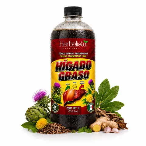 New Image Herbalista HigadoGraso Viral Herbal Tonic Tea Beverage, 1L (33 Fl Oz) Plastic Bottle, Certified Organic Traditional Natural Blend with Cardo Mariano, Boldo, Sangre de Grado, Cola de Caballo & More, Herbal Wellness Drink